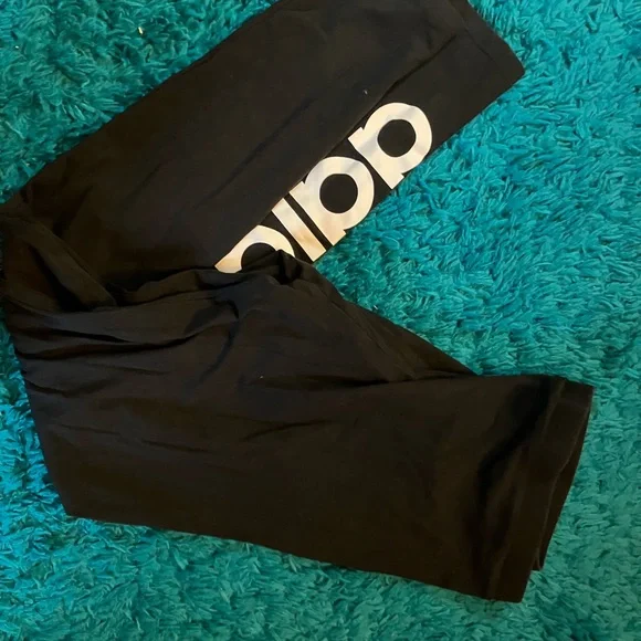Adidas logo leggings L 10 12 black white pants SALE sold out in stores! - Picture 3 of 4